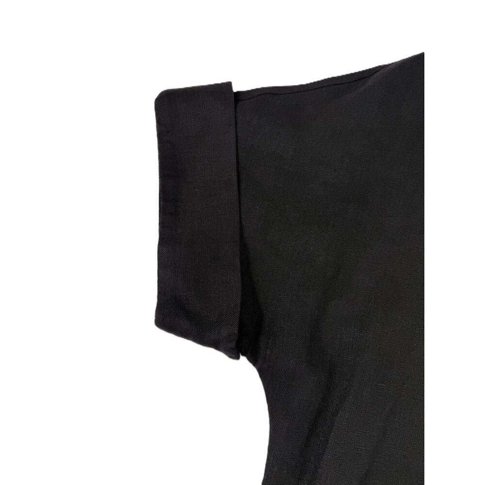 Aguel Black 100% Linen Women Top Tunic Sz S Short Sleeve V Neck - Picture 4 of 8